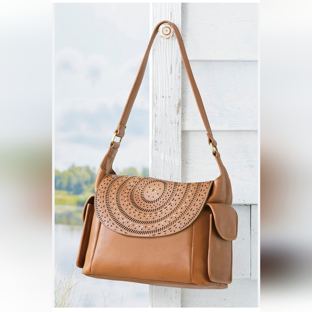 Coldwater creek Inner Circle Hobo  Brown Leather Shoulder Bag Y2K Vintage Retro